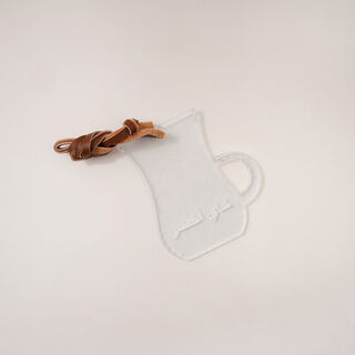 Vacuum flask arylic tag with green tea label