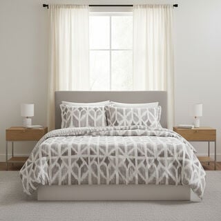 Cottage microfiber block chevron print 6pc king comforter set, grey 220*240cm