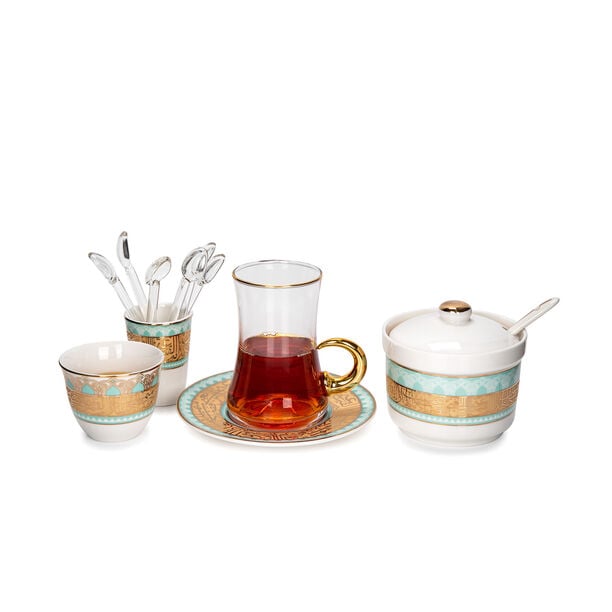 28Pc Arabic Tea And Coffee set Porcelain Fairuz Green image number 3