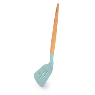 Alberto Silicone Slotted Turner With Wooden Handle Blue 