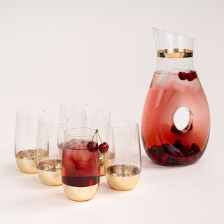 7 Pcs Glass Drink Set Tashkeel Pattern Gold