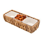 3Pcs Porcelain Square Dish With Rattan Basket image number 2