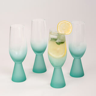 Stem Glass Set Blue Base Plain 4 Pcs Stem Glass