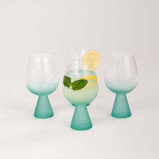 Tumbler Glass Set Blue Base Plain 4 Pcs Stem Glass