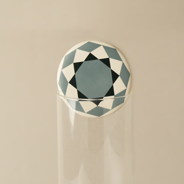 La Mesa Ribbed Glass Jar With Porcelain Cover Taibah Collection, Beige 10*15Cm image number 2