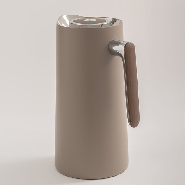 Dallaty 1L warm grey steel vacuum flask with wooden handle image number 3
