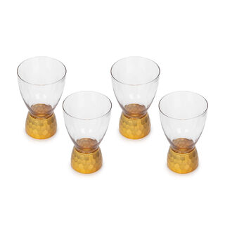 4 Pcs Glass Footed Tumbler With Cutting And Luster Gold