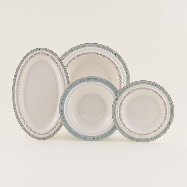 La Mesa 47 Pcs Porcelain Formal Dining Set, White And Blue image number 3