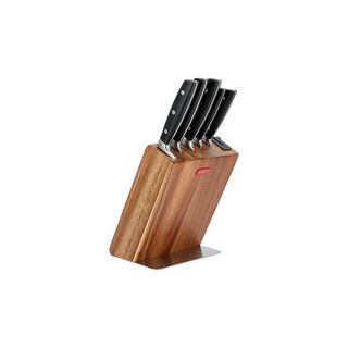 Alberto Acacia Wood Knife Block With 5 Wood Knives Set And Sharpner
