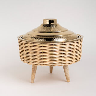 Large Bamboo Basket With Jar Gold
