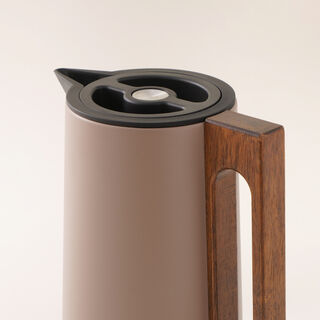 Dallaty steel vacuum flask flask with wood handle 1L, dark beige