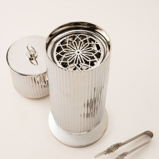 Mawaddah silver stainless steel oud burner & container set 9*9*20 cm