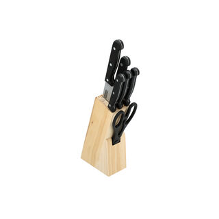  6 Pcs Wooden Knife Block With Knives