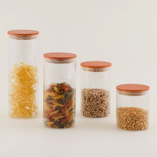 البرتو طقم علب تخزين زجاج بوروسيليكات بغطاء خشب صنوبر 4 قطع 31.5*11*30.5 سم