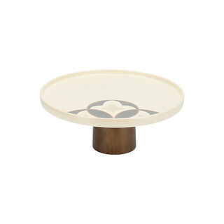 La Mesa creamy porcelain cake stand w wooden base 30cm