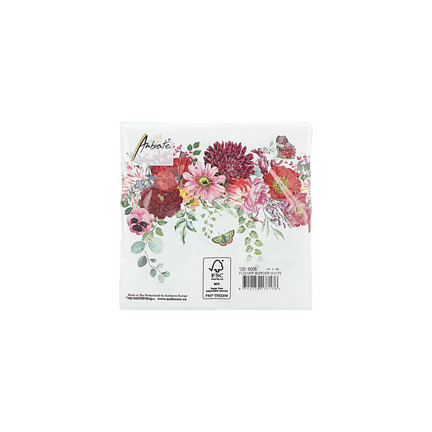 Napkin 25 Flower Border White image number 1