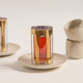 Qourb beige porcelain 18 pieces tea and coffee set