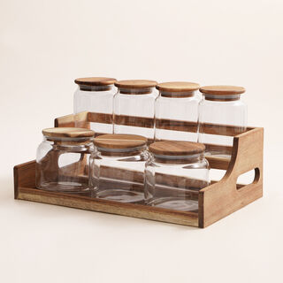 Alberto 7Pcs Glass Spice Jar Set With Wooden Stand