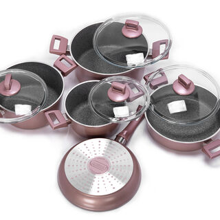 Alberto Granite Cookware Set 9 Pieces With Glass Lid Purple