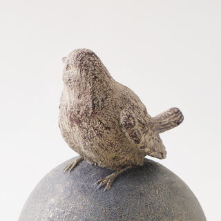 Homez Resin Birdie Standing On Orb Looking Right, Grey 16*17*24 Cm