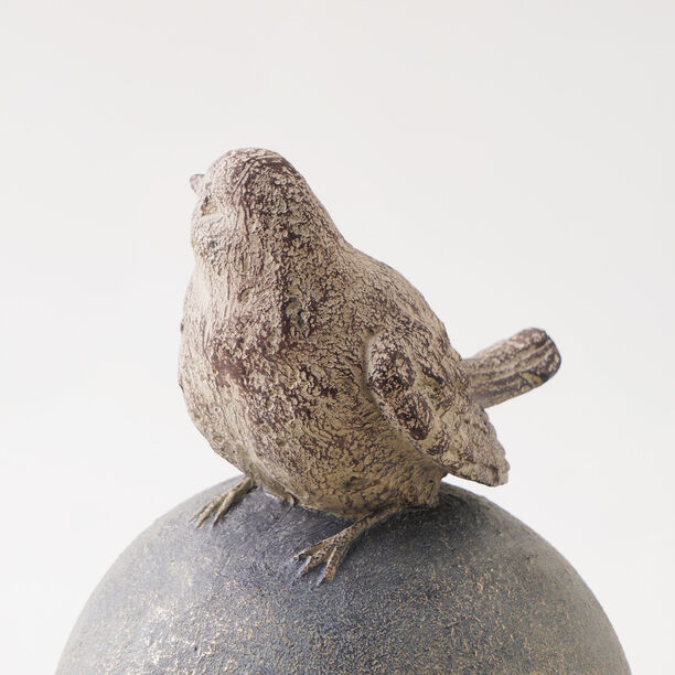 Homez Resin Birdie Standing On Orb Looking Right, Grey 16*17*24 Cm image number 2
