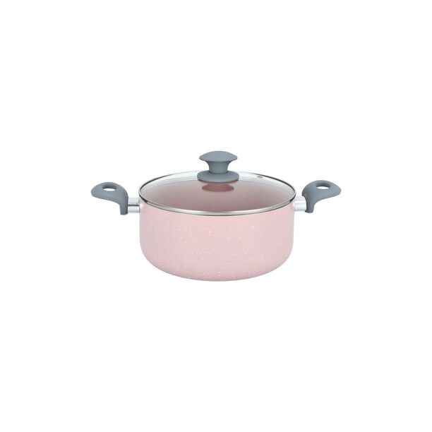 8Pcs Non Stick Cookware Set Marble Pink Stone image number 3