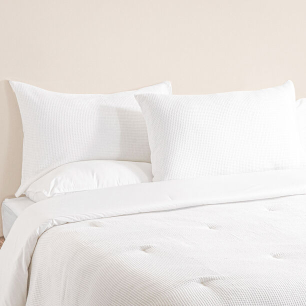 Boutique blanche cotton waffle comforter set 3pcs king 240*220cm, white image number 0