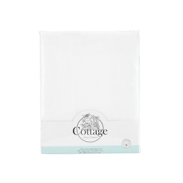 Cottage 2 Pcs cotton white fitted sheet & pillow image number 0