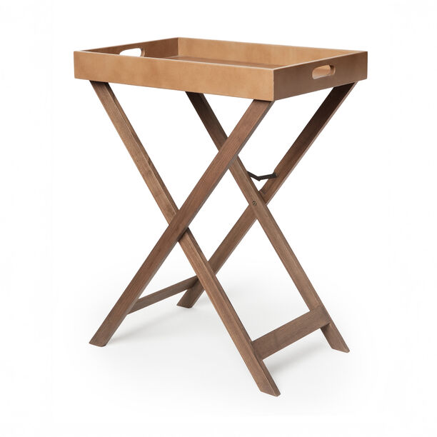 هومز طاولة خدمة قابلة للطي بقاعدة جلد، بني فاتح، 60*40*76سم image number 1