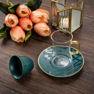 Arabic Tea and Coffee Set 18Pc Porcelain Mattglow Green