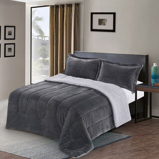 3 Pcs Cottage Flannel Comforter Twin Size Dark Gray