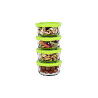 Kitchen classics transparent glass round food storage set with lids 8 pcs