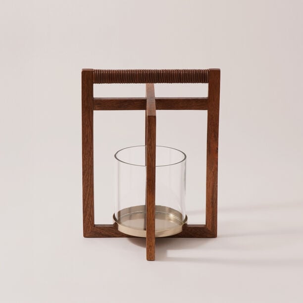 هومز حامل شموع خشب 24*24*30سم، بني image number 1