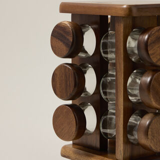 Billi glass spice jar set with wooden rack & rotating base 12 pcs