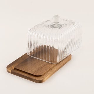 لا ميسا حامل كيك زجاجي بقاعدة خشبية 27*19*18 سم