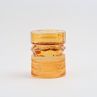 هومز حامل شموع مضلع زجاج 13.3*13.3*15.4سم، برتقالي