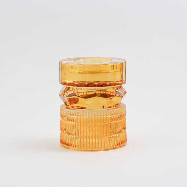 هومز حامل شموع مضلع زجاج 13.3*13.3*15.4سم، برتقالي image number 0