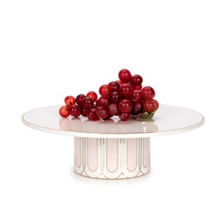La Mesa white porcelain cake stand with pink base