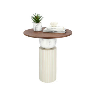 Side Table Wood And Marble Dia 55* Ht: 60 Cm