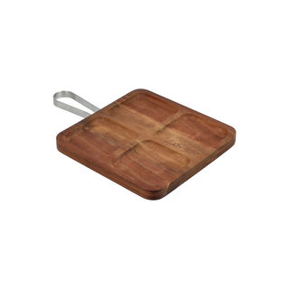 Acacia Wood Square Serving Tray With Steel Handle