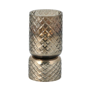 Glass Diamond Candle Holder Cut Silver Dk Brown 