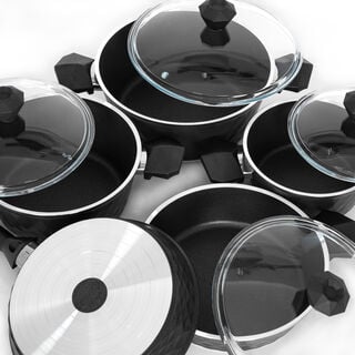 9Pcs Diamond Cookware Set With Glass Lid Black