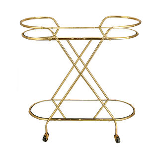 Serving Trolley Oval 2 Tier Gold With Mirror Top 