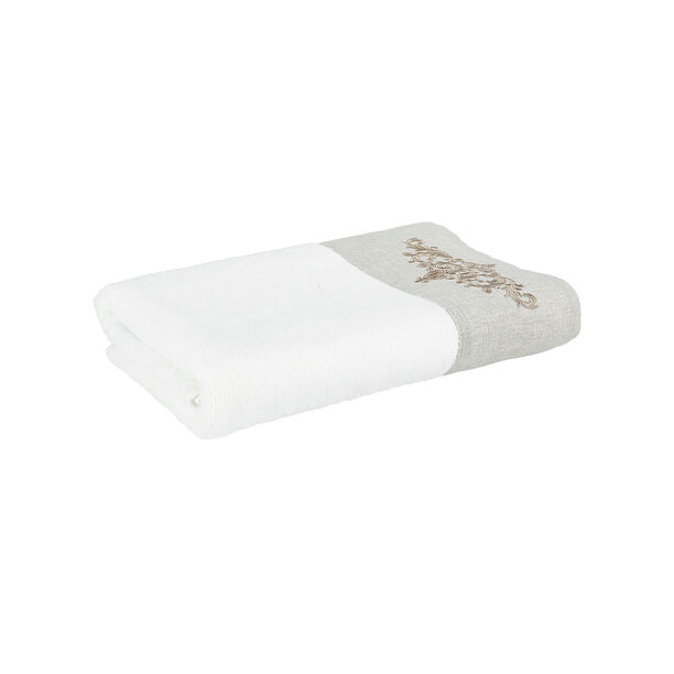 Royal Embroidered Linen Border Bath Towel 100% Cotton 70*140 cm White image number 1