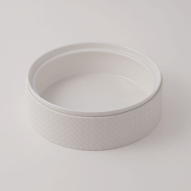 لاميسا طاجن بورسلان قطعة واحدة بغطاء جلد بيج، أبيض، &lrm;7 بوصة image number 2