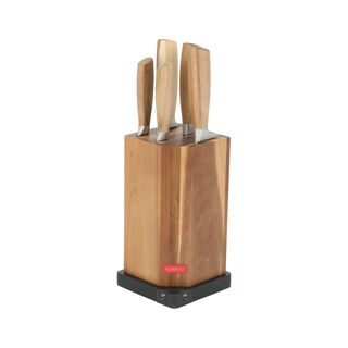 Alberto Acacia Wood Knife Block With 5 Wood Knives Set And Sharpner
