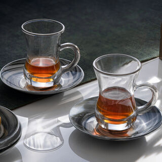La Mesa Arabic Tea 12 Pieces Set Grey Marble And Silver