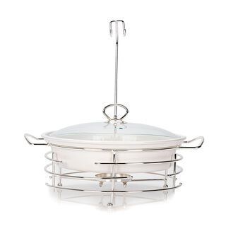 Round Food Warmer With Candle Stand Silver 12"