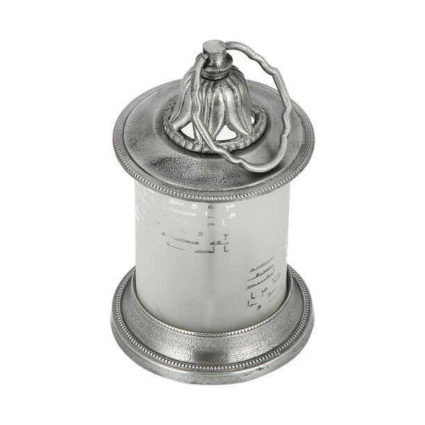 Aluminium Lantern Amber Frosted Glass Shiny Silver Finish image number 3