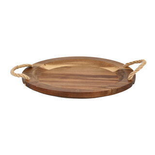 Alberto Acacia Wood Round Serving Tray With Rope Handles Dia:35Cm